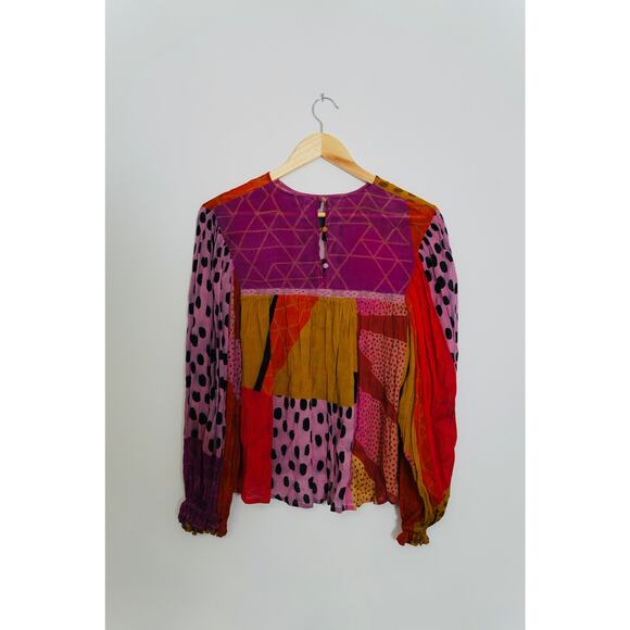 Blank London 100% Silk Patchwork Long Sleeve Blouse Size X-Small - Picture 9 of 11